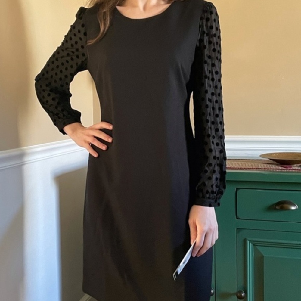NWT Karl Lagerfeld LBD Sheath w Swiss Dot Sleeves